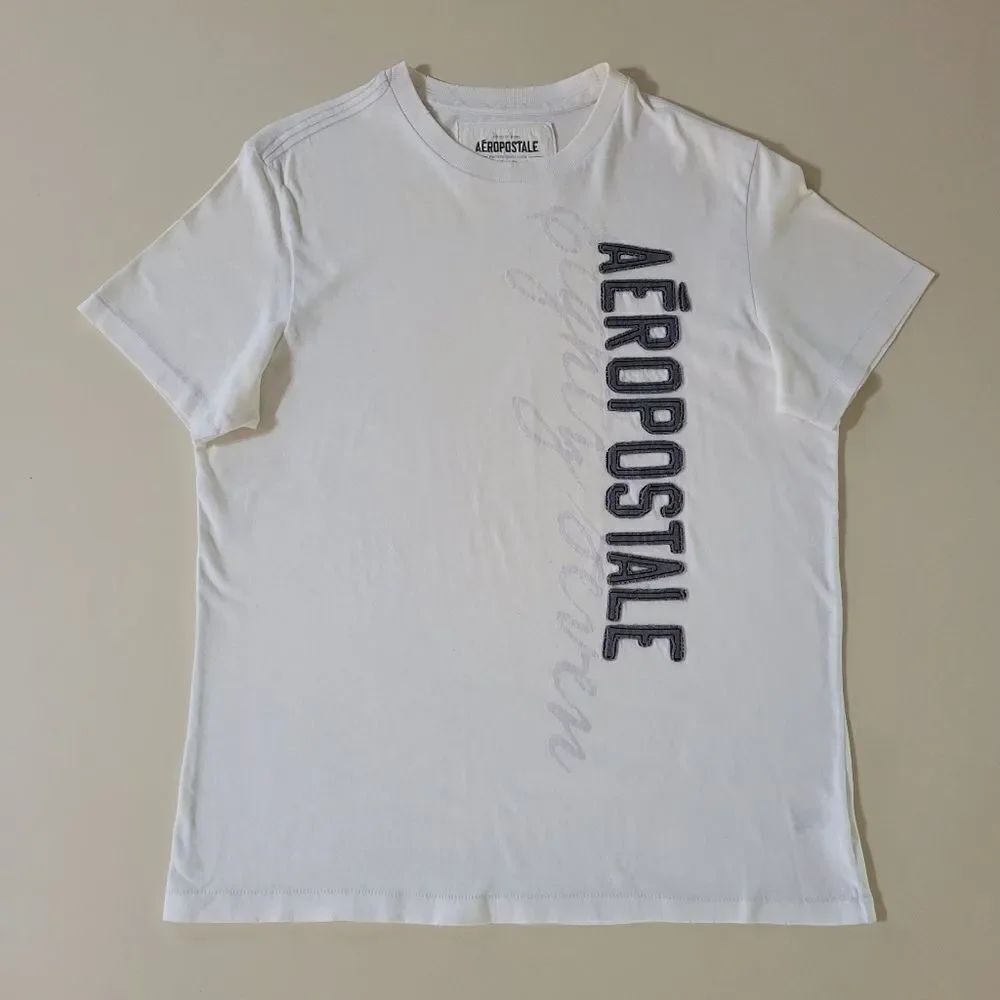 Aeropostle Men's White Crewneck Appliquéd Front Short Sleeve Tee